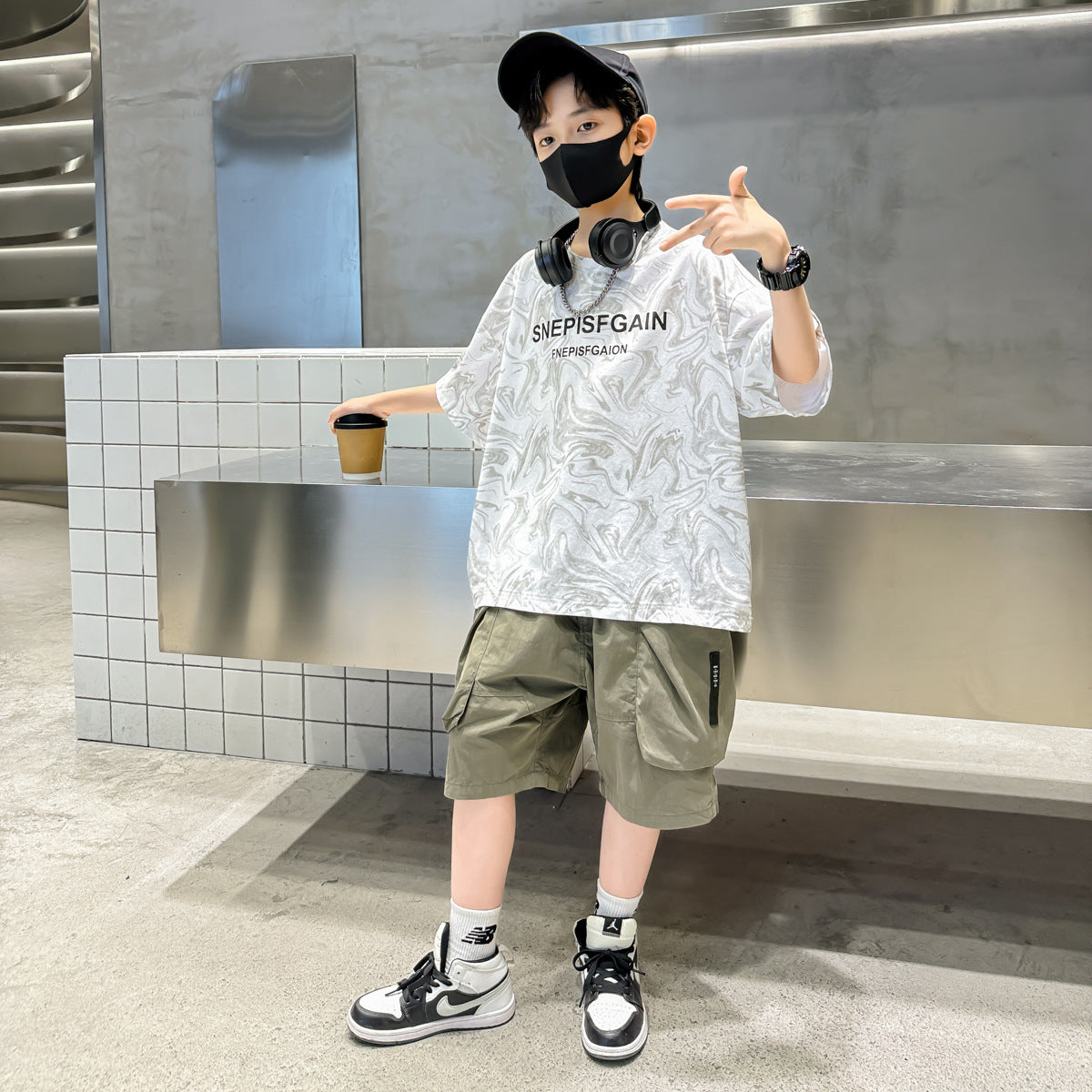 🎈精品童裝🎈FH25062707男童個性撒銀工藝T恤夏季新款大兒童裝夏款圓領短袖上衣潮