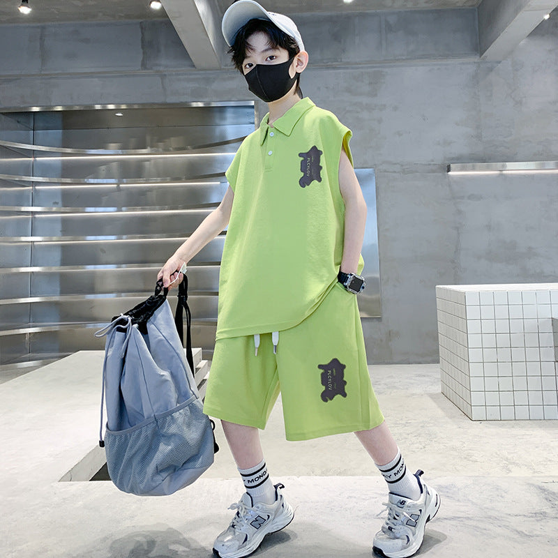 🎈精品童裝🎈FH25062705男童夏裝背心POLO衫套裝夏季新款中大童運動痞帥氣夏款兩件套
