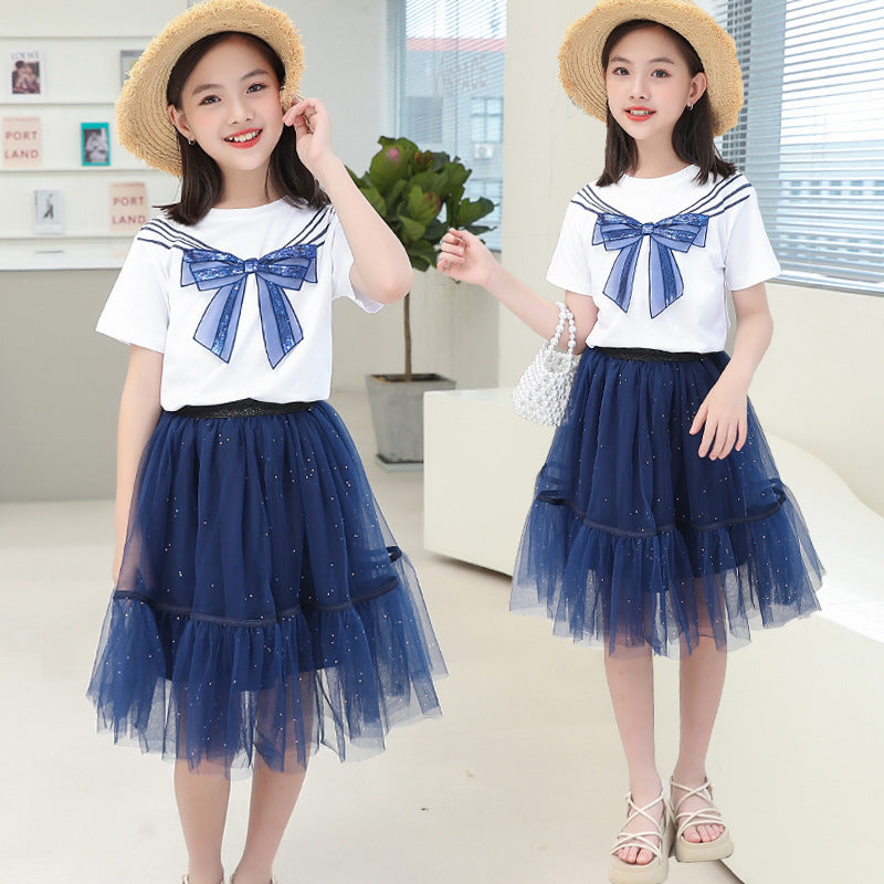 F23062214女童連衣裙夏裝2023新款夏季網紗裙子兩件套