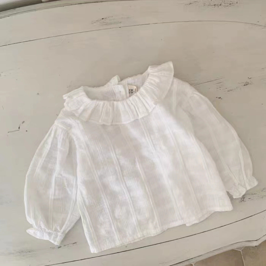 GB23091427韓版ins襯衫+背帶組合童裝嬰幼兒男女寶寶荷葉領上衣碎花背帶哈裙