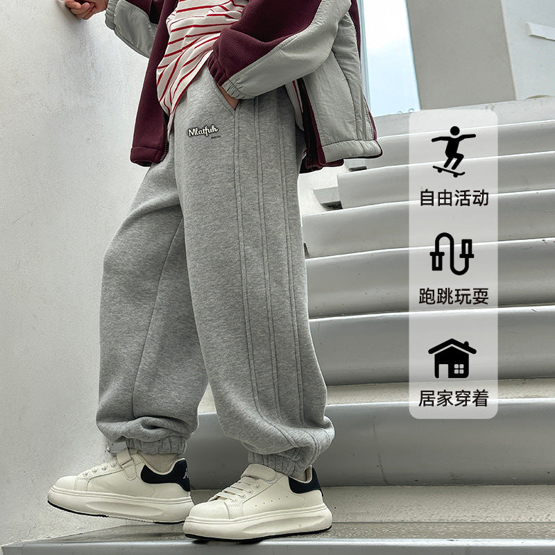 FF24102516品秋冬款一體加絨男童衛褲兒童加絨褲子兒童保暖長褲(9-12天到貨)