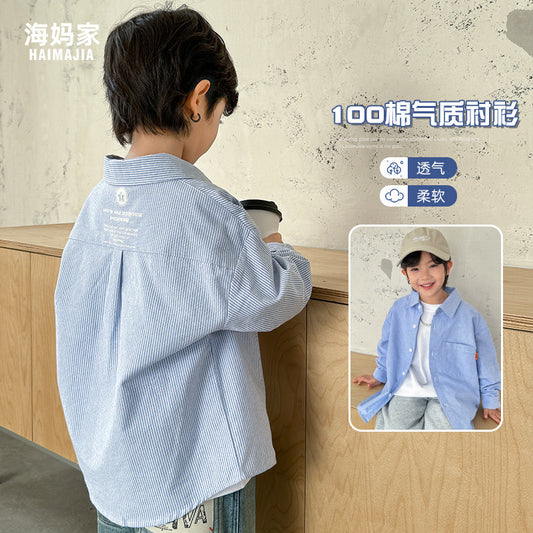 GJ25082715男童2025春秋季新款純棉長袖襯衫兒童韓版童裝衣服洋氣襯衣