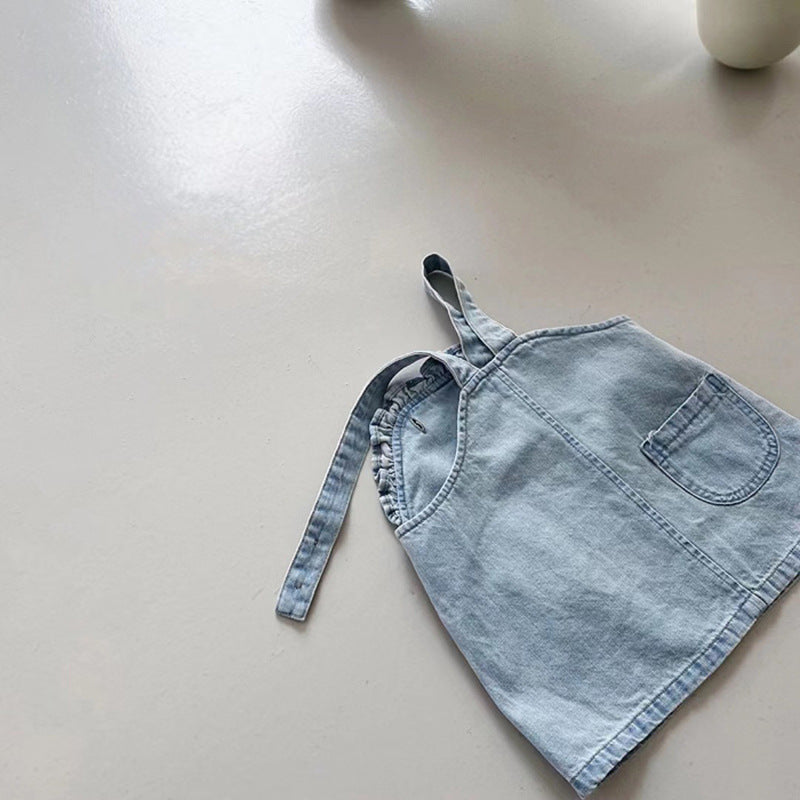 GB23080305韓版童裝2022夏季女童牛仔背帶裙+碎花短袖T寶寶可愛洋氣套裝潮