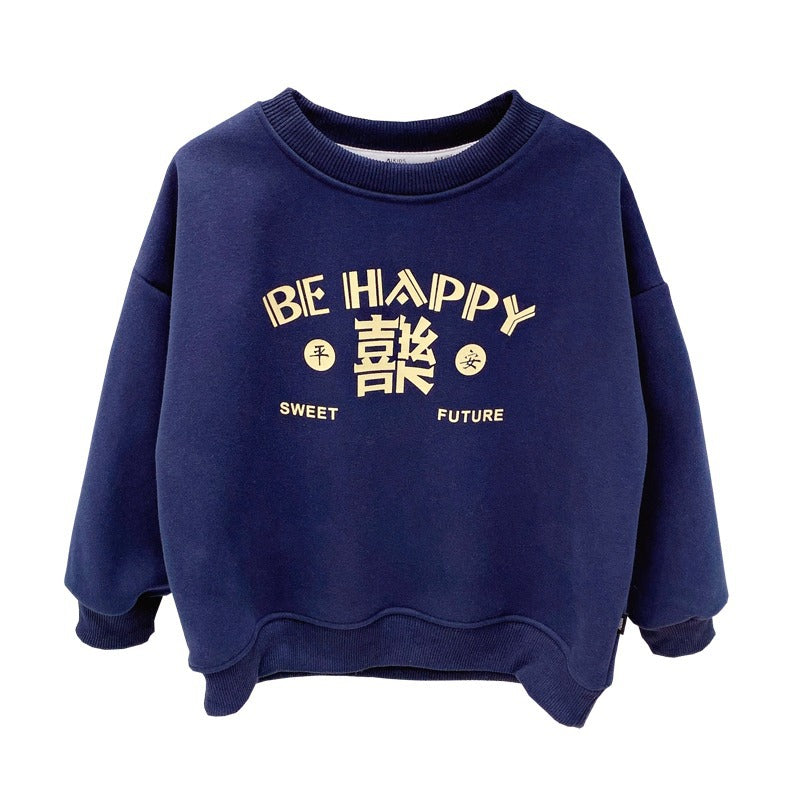 CA24121808兒童加絨衛衣童裝男童2023冬季新款男童紅色新年百搭套頭衫童裝