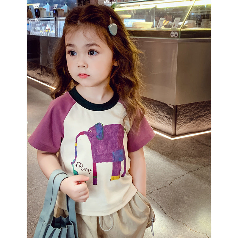 CA25052116女童短袖T恤夏新款寬鬆韓國版卡通上衣小女孩洋氣兒童打底衫