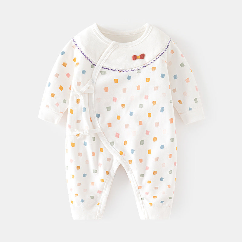 GJ25102108新生兒連身衣女寶寶無骨哈衣秋季純棉初生兒和尚服爬服春秋衣服