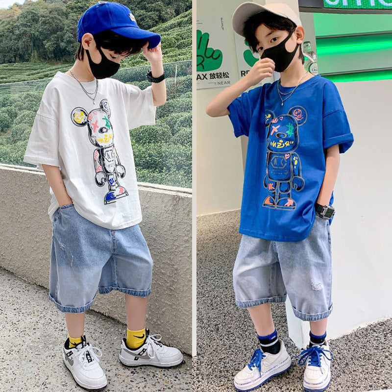 F23062204男童夏裝休閒套裝2023新款中大兒童夏季兩件套