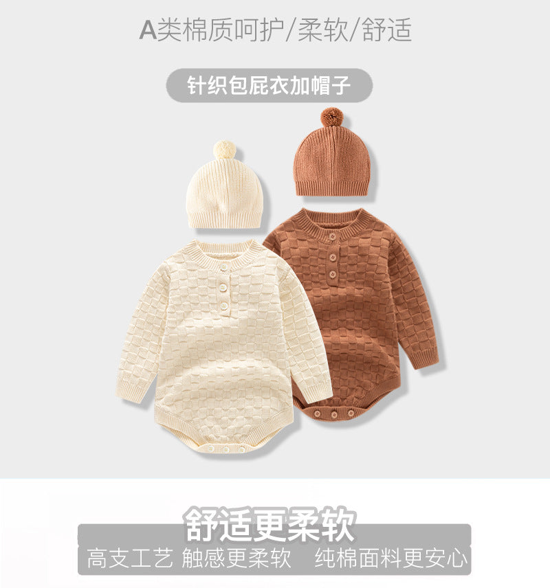 GC23101219嬰兒毛線衣歐美針織包屁衣秋冬季新款保暖寶寶爬服新生兒純棉哈衣