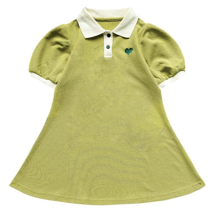 CD25050301女童公主洋裝夏季女孩洋氣洋裝POLO純色洋裝新款韓版A字裙短袖