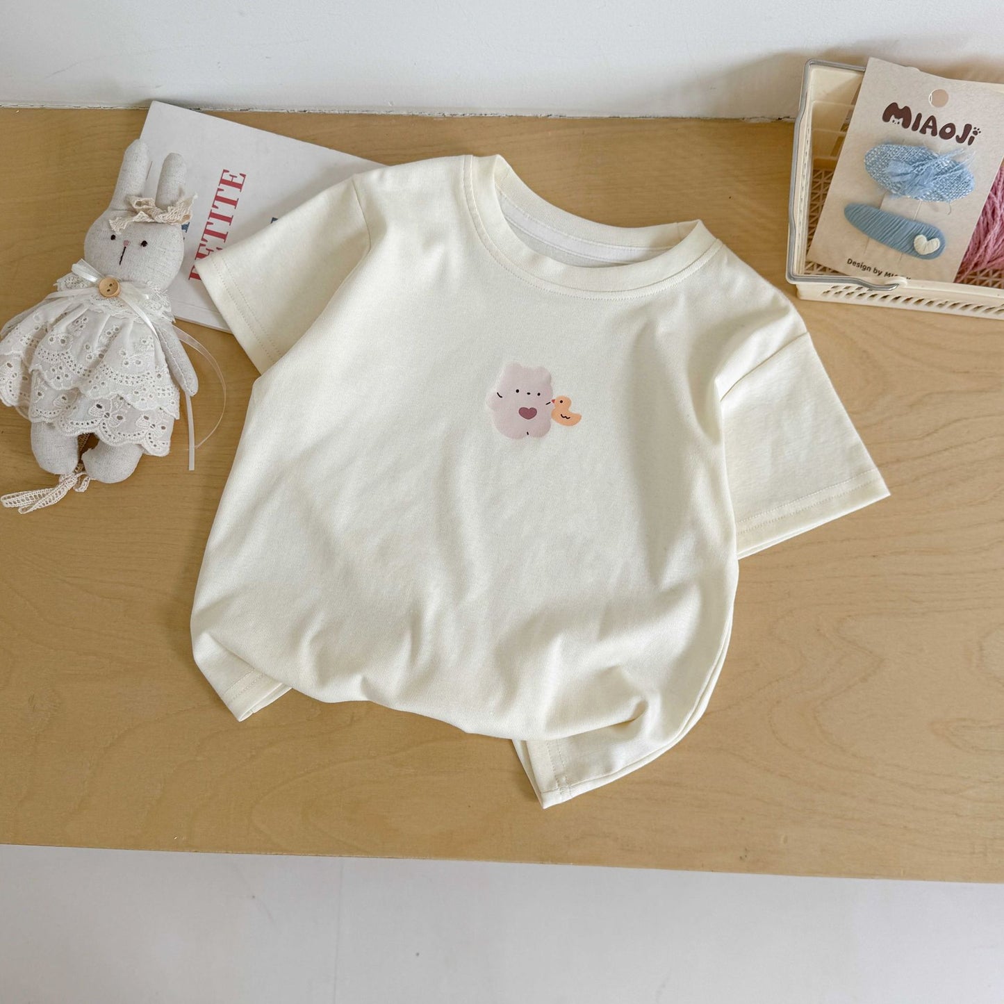 CA25052121童裝 寶寶短袖t恤女卡通寬鬆夏季新款兒童時尚上衣印花純棉潮
