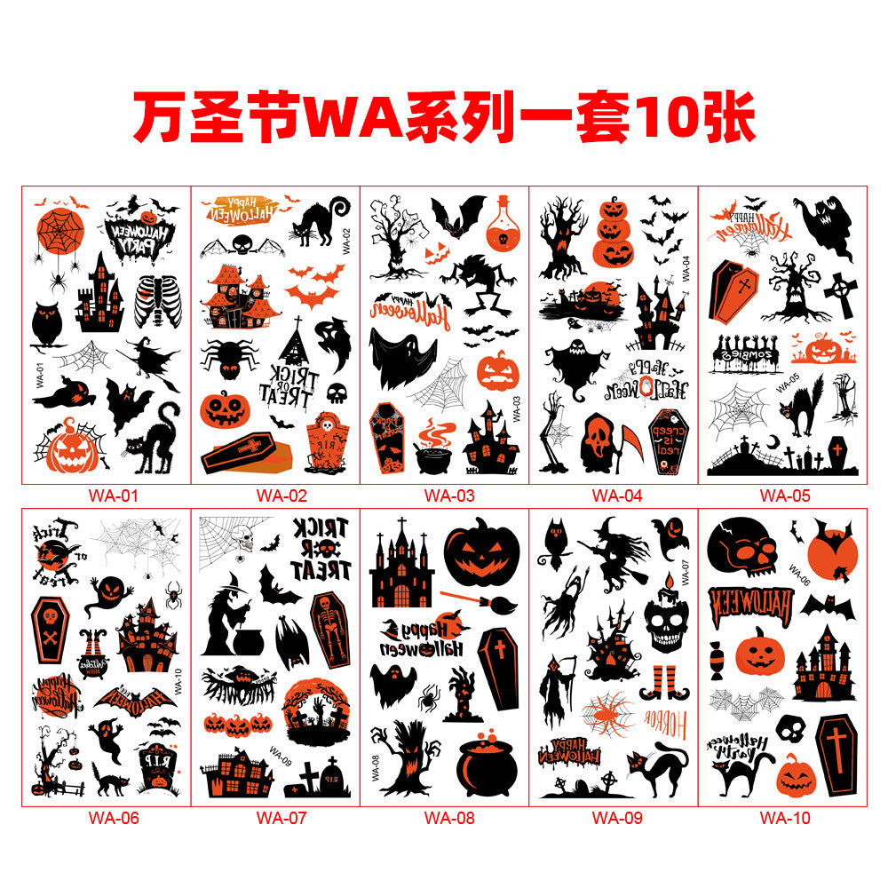 Z24081807跨國2024新款兒童卡通貼紙防水搞怪南瓜派對禮物臨時貼紙(一組10張)