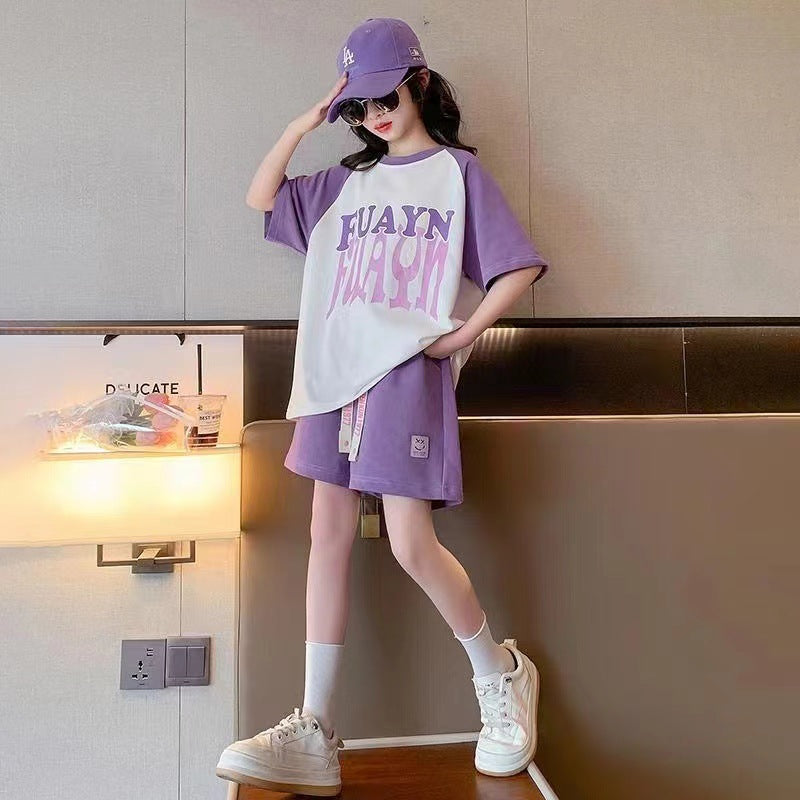 FG25053005女童夏裝套裝2025全新洋氣網紅兒童夏季短袖女大童運動兩件套童裝