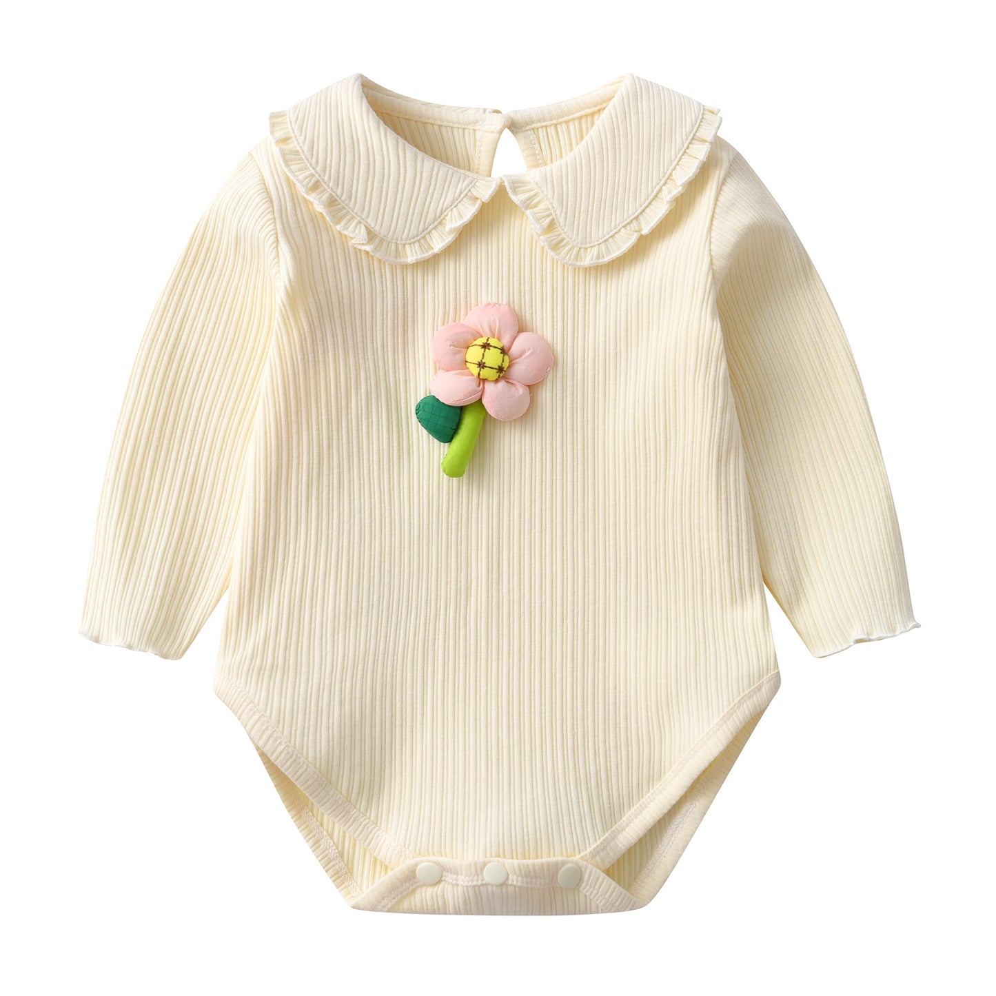 GC23101215嬰兒包屁衣秋款新品長袖女寶寶連身衣純棉花朵爬服超萌新生兒衣服