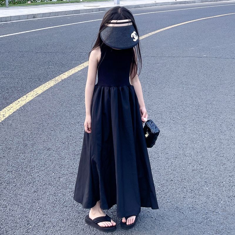 Z25033105女童洋裝莫代爾夏季兒童小黑裙休閒長裙女大童洋氣無袖背心裙