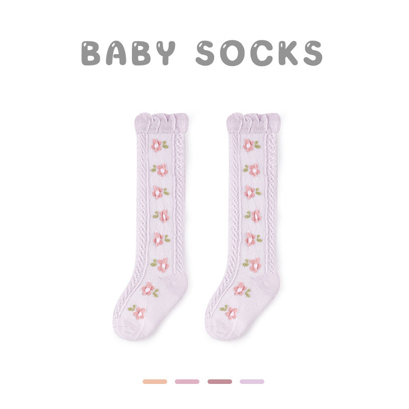 Z24032304寶寶襪子春夏網眼草莓中筒襪無骨精梳棉花邊寶寶襪子G365(2雙起批)