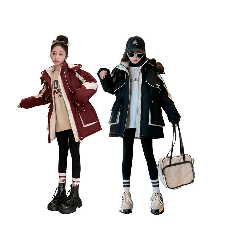 Z25010108女童4新款加厚大童派克服秋冬女童棉服衝鋒衣兒童棉衣