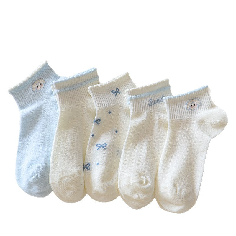 SB26080705兒童襪子春季秋季短褲短筒中大童薄款女童寶寶網眼女孩短可愛女襪(一組5雙)