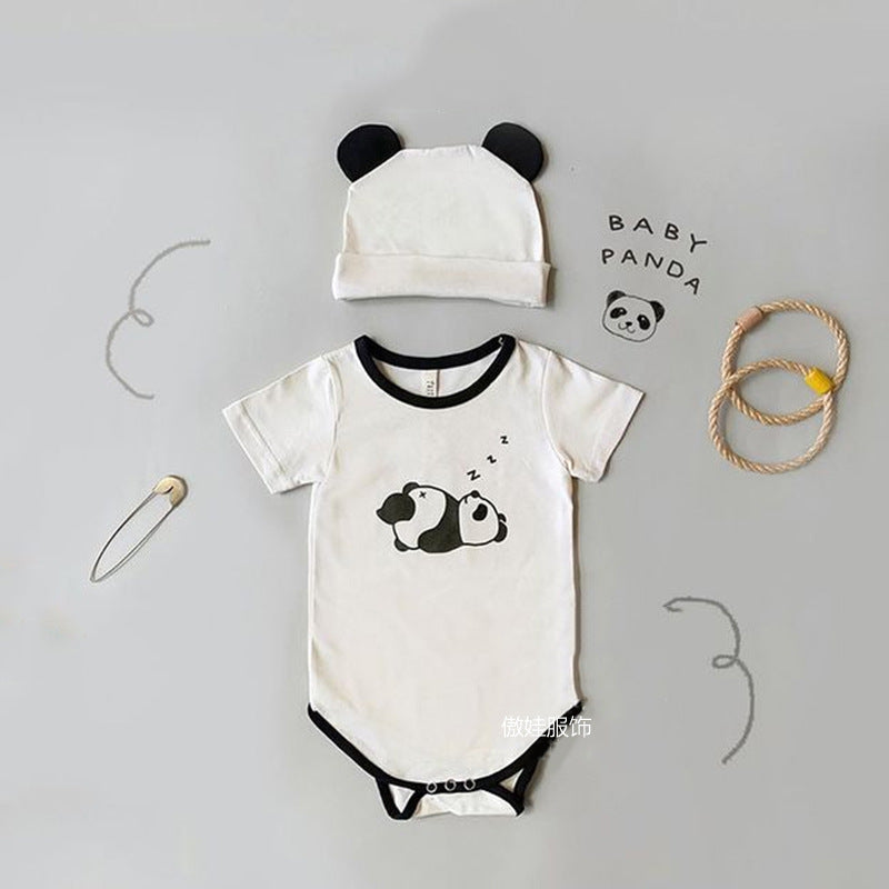 K23062917 ins夏季韓國童裝嬰兒連體衣男女寶寶印花三角爬服嬰童哈衣包屁衣