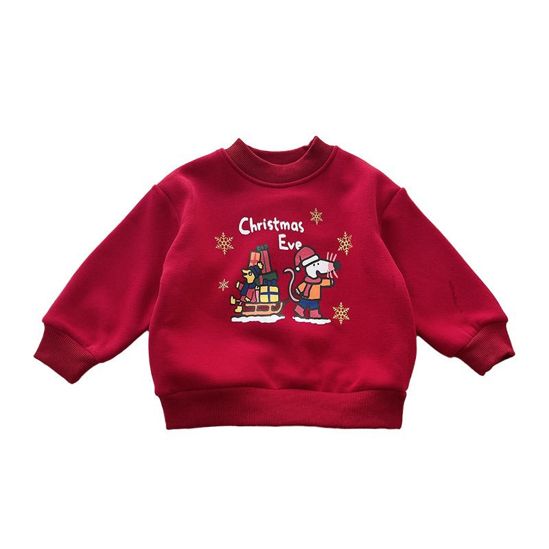 CA25112701聖誕波波~兒童冬季加絨聖誕紅加絨衛衣男童女童圓領加厚喜慶上衣