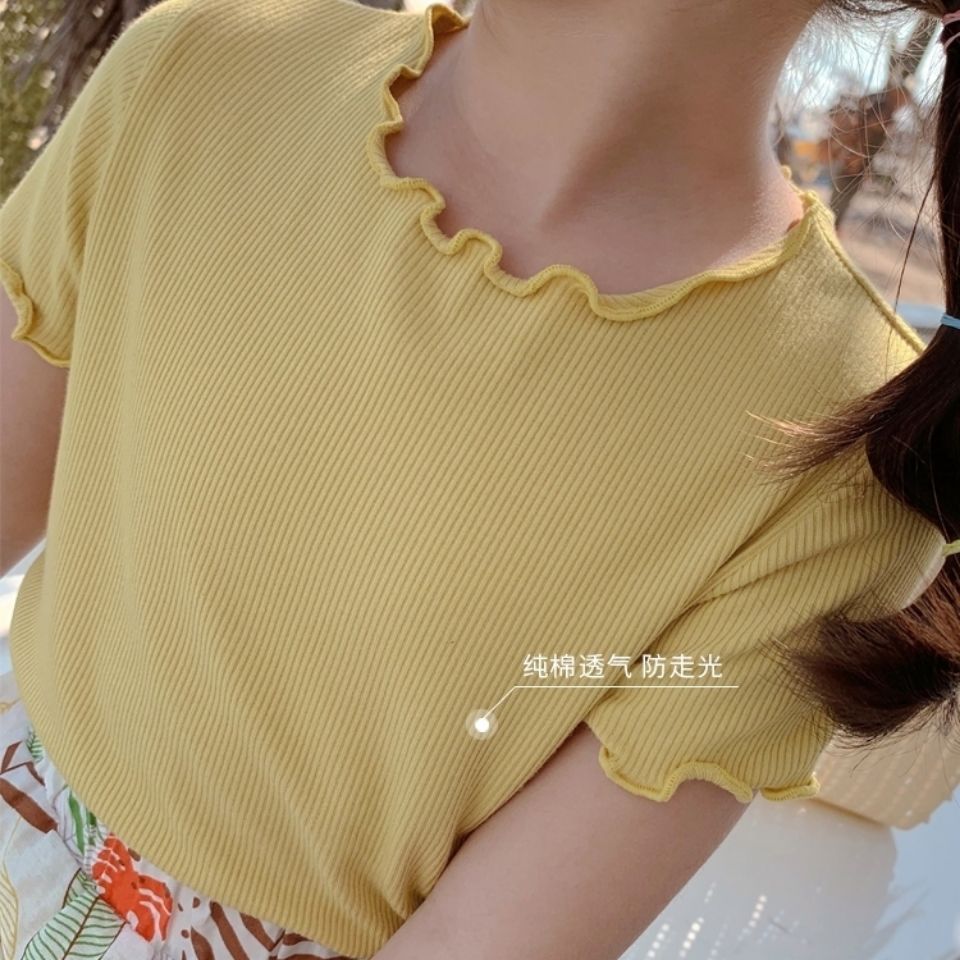 CA23072728新款女童木耳邊夏裝寶寶洋氣打底衫短袖冰絲圓領T恤兒童上衣