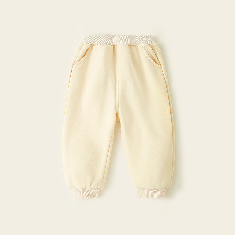 CA24011820秋冬童裝男童褲子加絨兒童純色棉百搭衛褲寶寶束腳純色休閒一體絨