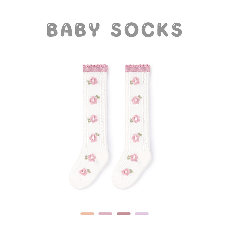 Z24032304寶寶襪子春夏網眼草莓中筒襪無骨精梳棉花邊寶寶襪子G365(2雙起批)