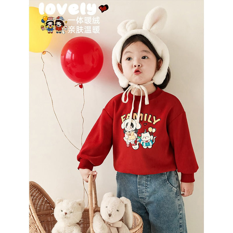 CA24011816秋冬季女童加絨衛衣a類幼兒園百搭兒童上衣可愛新年服裝寶寶外套