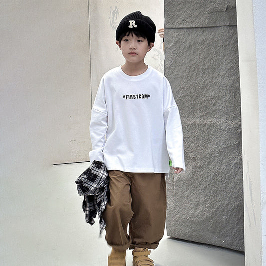 FF24102502男童長袖t恤2024新款兒童打底衫中大童秋季內搭上衣批發(9-12天到貨)