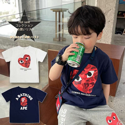 Z25030420男童短袖T恤棉夏季新款卡通印花圓領中大童寬鬆休閒帥氣