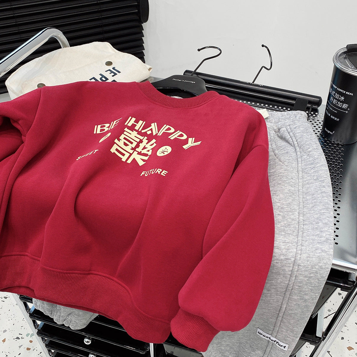 CA24121806冬季新款男童加絨套頭衛衣中小童加厚外套兒童年服寶寶紅色新款