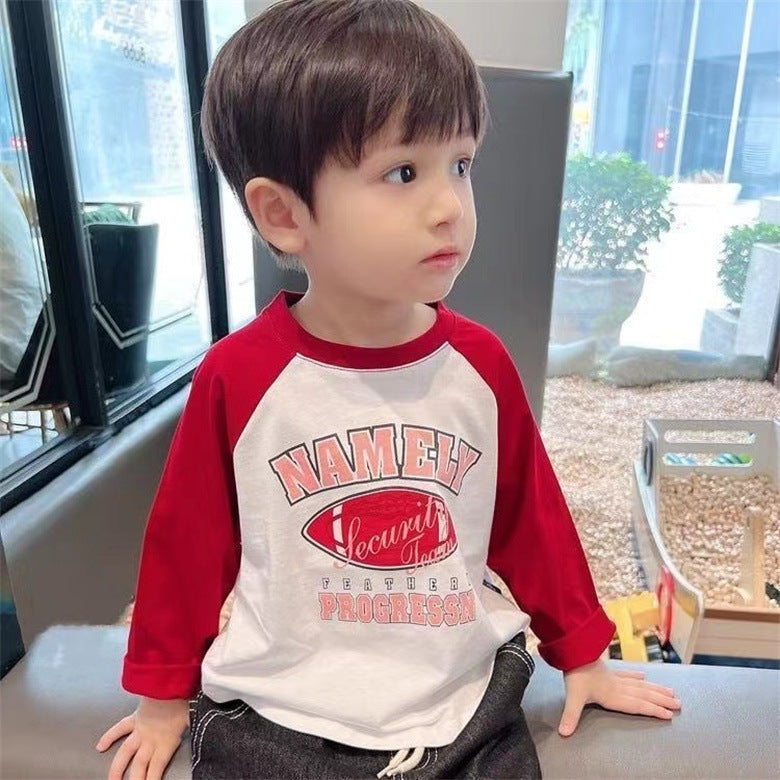 Z25030924純棉柔軟長袖秋季男女兒童可愛T恤中小寶圓領套頭卡通印花打底衫