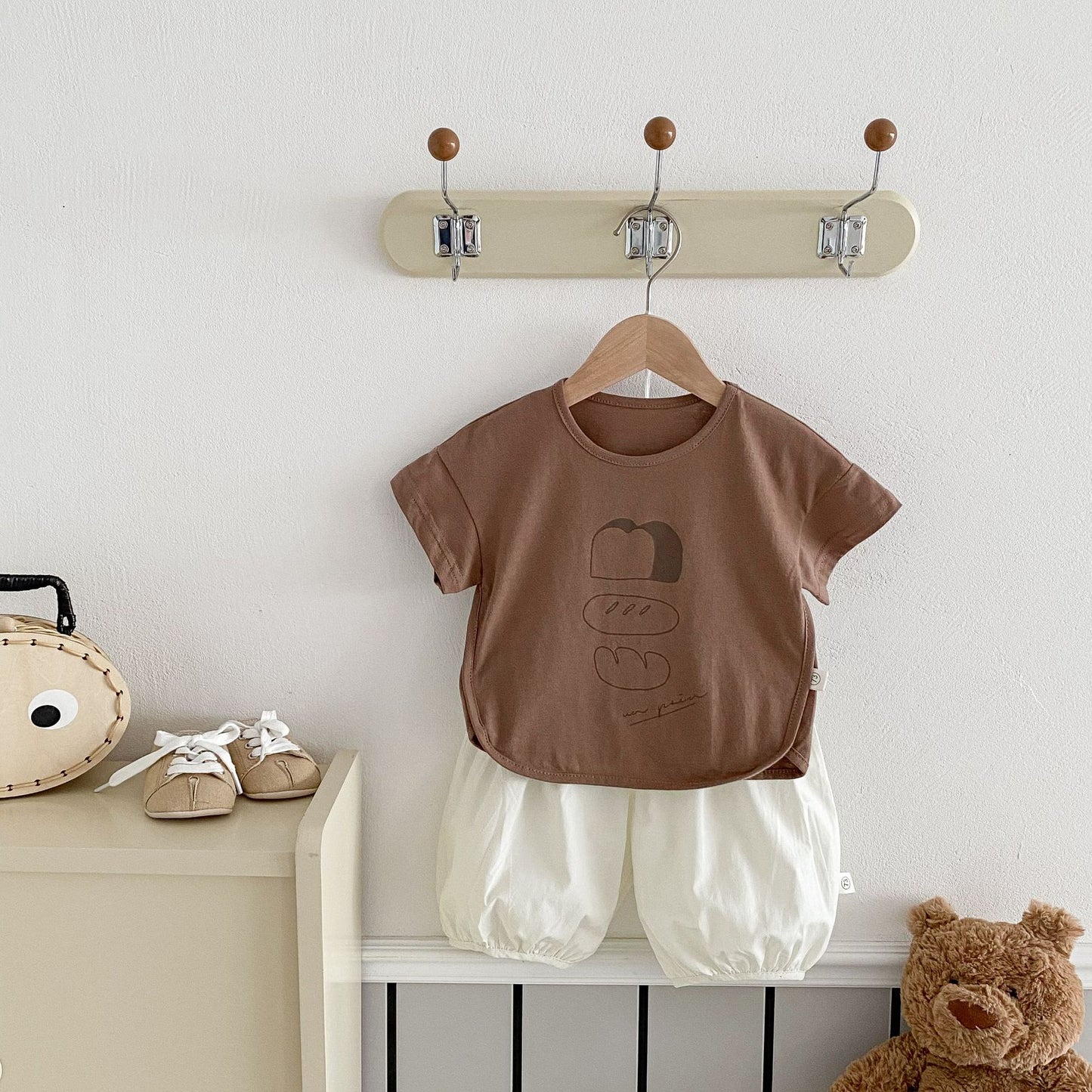 Z25022321夏季薄款男女寶寶短袖T恤上衣嬰幼兒寬鬆短褲褲子韓國版ins童裝套裝