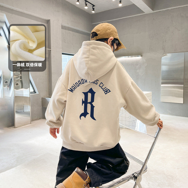 FF24102512秋冬印花男童加絨連帽衛衣2024中大童加厚上衣童裝(9-12天到貨)