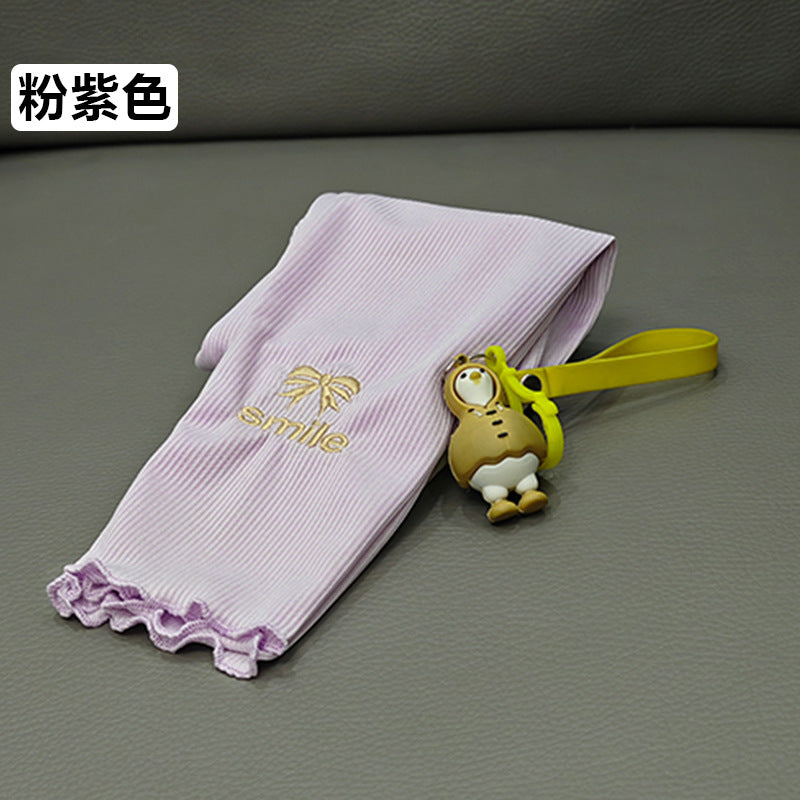 Z25030911女童緊身褲冰絲薄款夏季新款韓版洋氣兒童寶寶百搭糖果色九分褲子