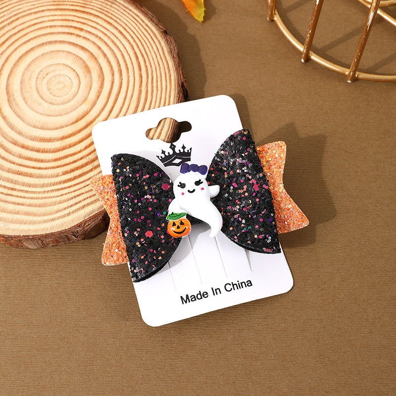 Z25091107萬聖節髮夾鬼節節日氣氛佈置蝴蝶結道具鬼節髮卡頭飾