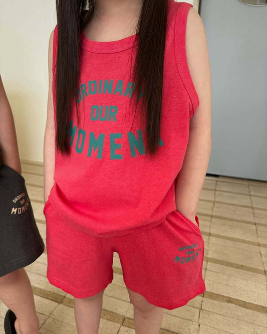 Z25040125歐美跨國童裝兒童字母背心套裝無袖t恤印花圓領男女童夏天兄妹裝