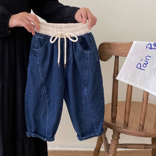 G25092502韓版童裝男童秋季褲子韓系痞帥時髦牛仔褲兒童百搭哈倫休閒褲