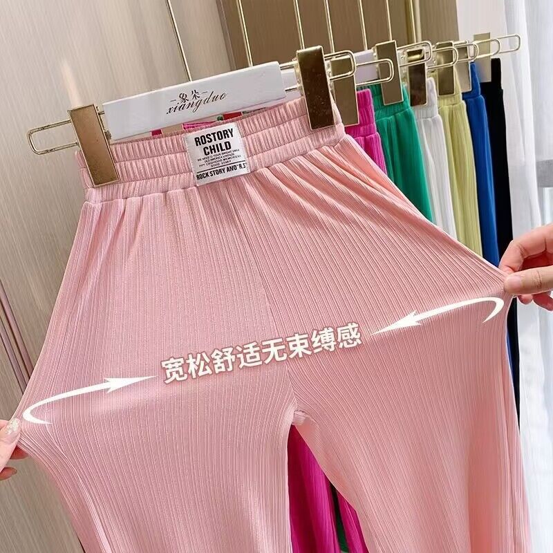 Z25030912女童闊腿褲洋氣夏季薄款女孩冰絲垂垂褲中大童時髦直筒褲子女寶寶