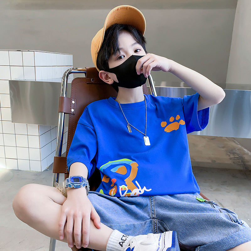 F23050212男童夏季套裝2023新款時髦短袖潮流-中大童