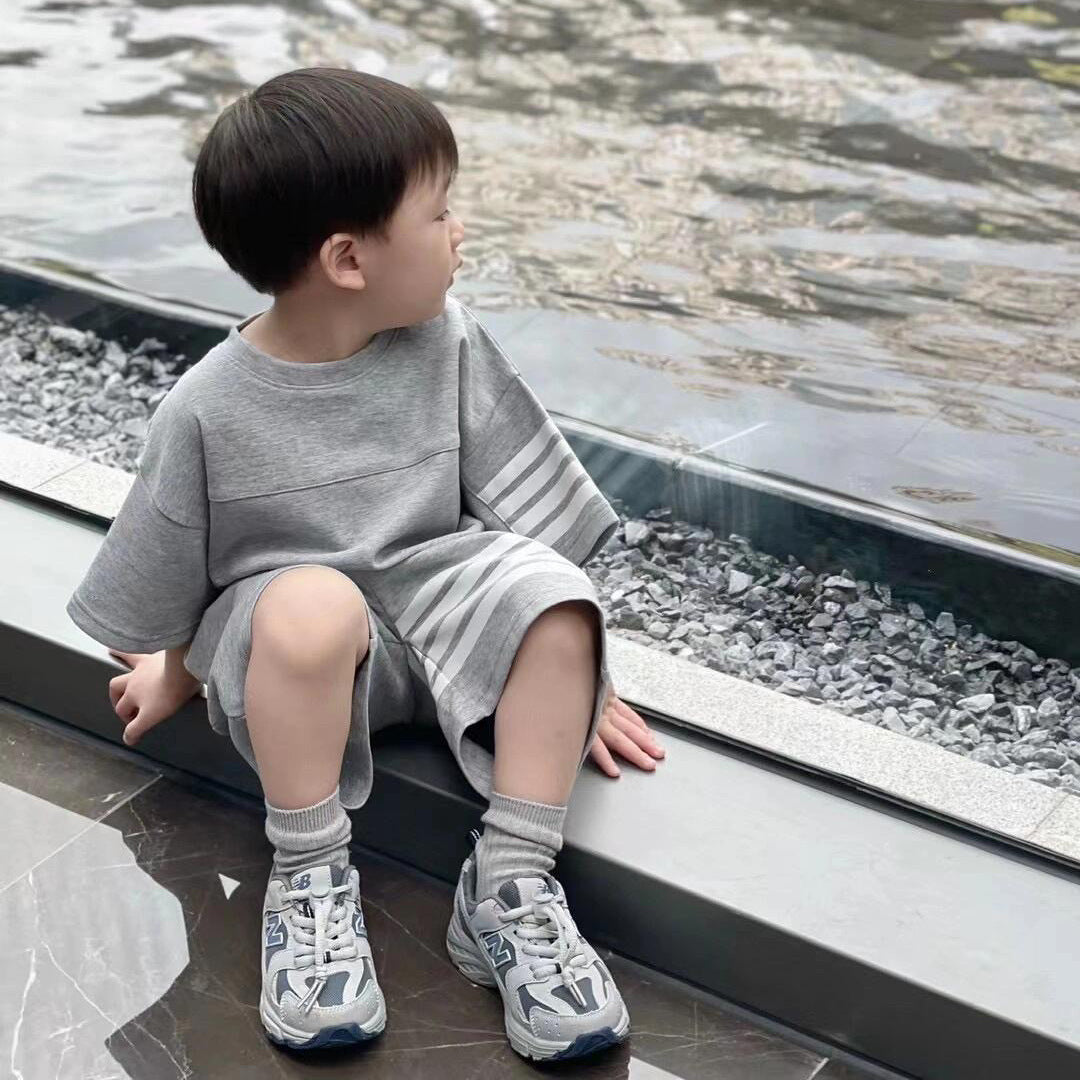 Z25033104男童女童夏季運動套裝韓版休閒兒童兩件短袖T恤闊腿褲