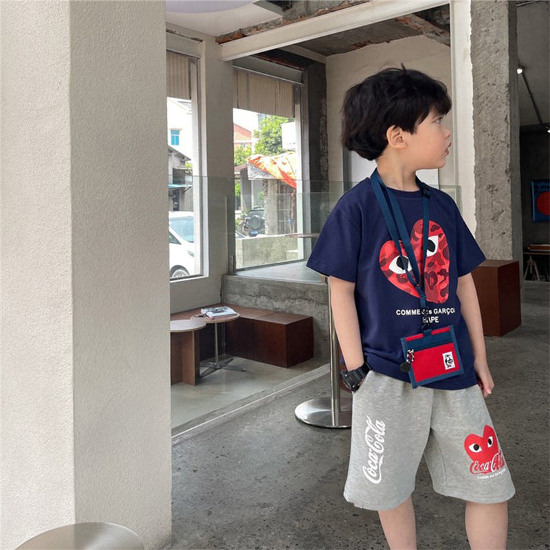 Z25030420男童短袖T恤棉夏季新款卡通印花圓領中大童寬鬆休閒帥氣