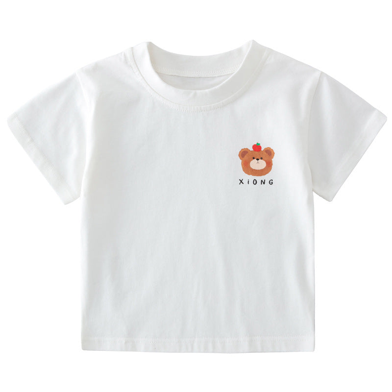 CA25052107寶寶純棉短袖夏季薄款吸汗T恤男女兒童簡約圓領半袖涼快吸汗上衣