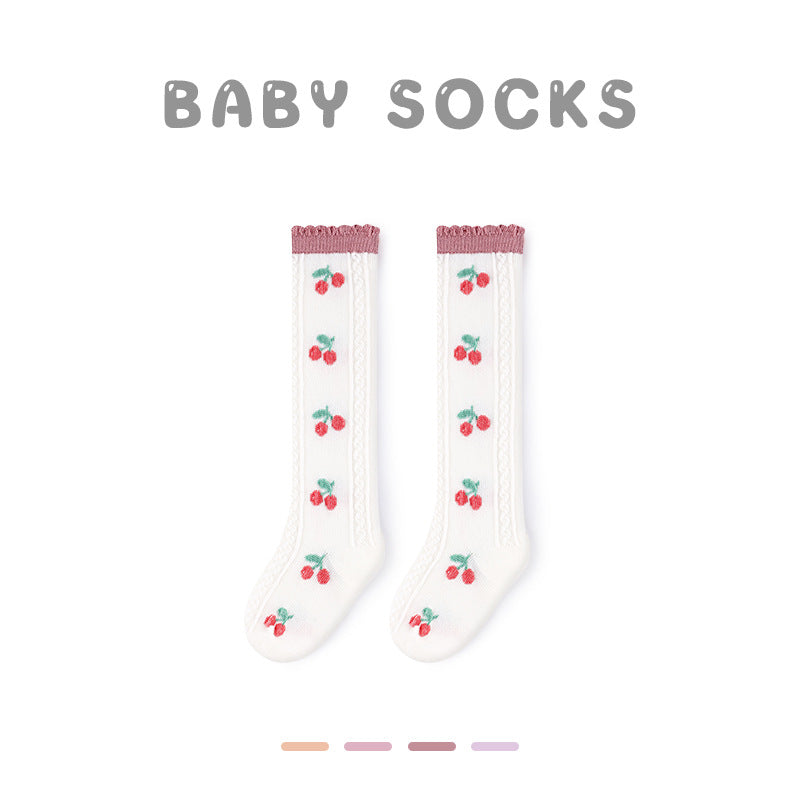Z24032304寶寶襪子春夏網眼草莓中筒襪無骨精梳棉花邊寶寶襪子G365(2雙起批)