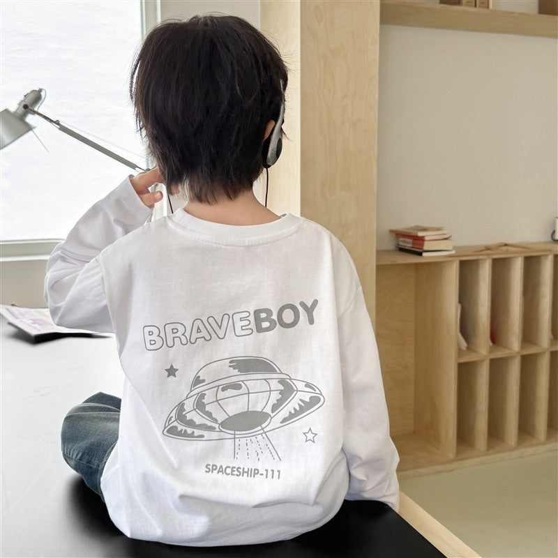 GJ25082708秋季新款男孩純棉長袖T卹太空印花女童秋裝衣服韓版潮