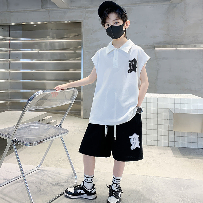 🎈精品童裝🎈FH25062705男童夏裝背心POLO衫套裝夏季新款中大童運動痞帥氣夏款兩件套
