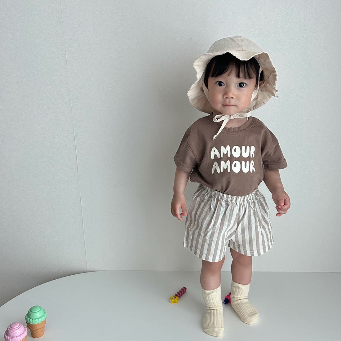 CA25052106嬰兒短袖T卹夏裝男女寶寶薄款半袖上衣字母印花兒童T恤衣服韓版