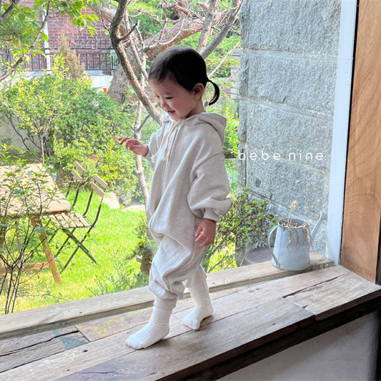 GF25081520  ins春秋嬰童寶棉柔斜拉鍊連帽長袖衛衣連身爬服韓版嬰幼兒連身衣