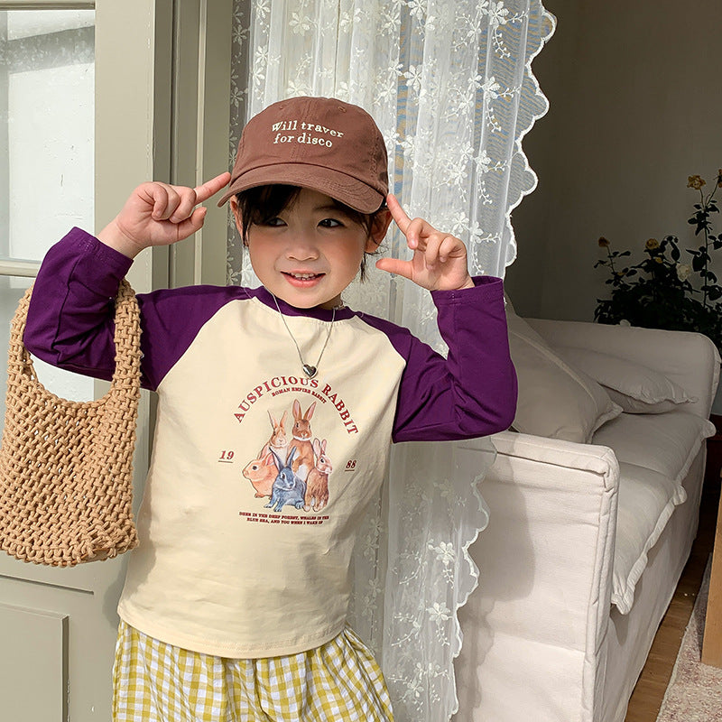 J23092120韓國童裝2023新款男女童長袖t恤春秋兒童可愛打底衫卡通內搭上衣