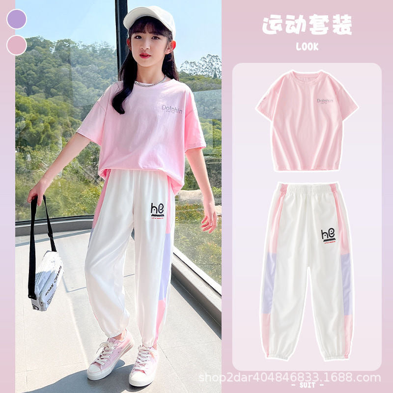 FG25053010美少女戰士童裝韓版中大童女童夏裝短袖九分褲套裝潮流兩件套兒童