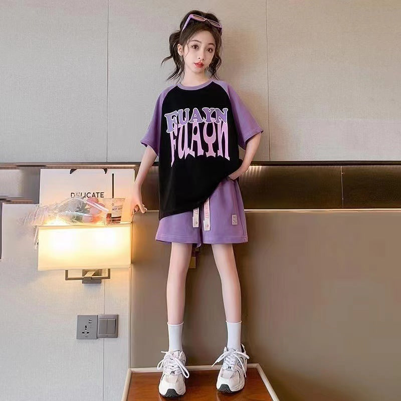 FG25053005女童夏裝套裝2025全新洋氣網紅兒童夏季短袖女大童運動兩件套童裝